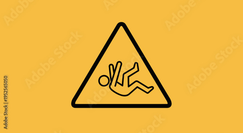 Falling Person Slip and Fall Hazard Warning Sign in Black Triangle on Yellow Background