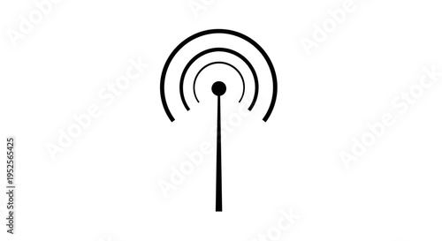 Minimalist antenna icon showing concentric signal waves, isolated white background.