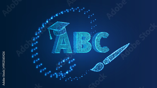 Vibrant 3D glass alphabet letters A B C with neon reflections — futuristic colorful typography concept for education, children’s design, or creative digital art projects.

