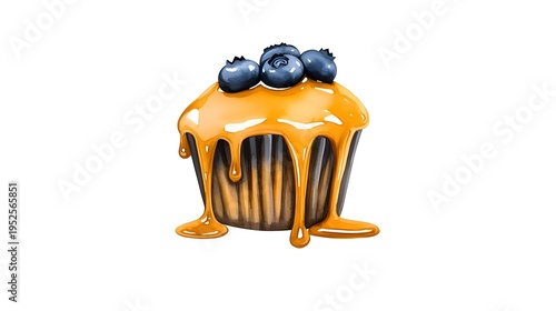 Delicious cupcake topped with fresh blueberries and dripping caramel, ideal for dessert lovers and culinary enthusiasts, showcasing a delightful treat for any occasion
