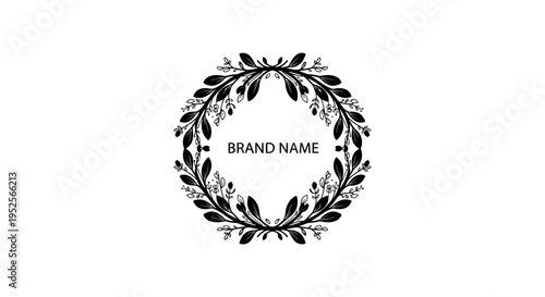 Elegant Black Laurel Wreath with Brand Name Placeholder on Isolated White Background