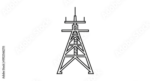 Electricity Pylon Line Art Icon for Power Transmission on Isolated White Background
