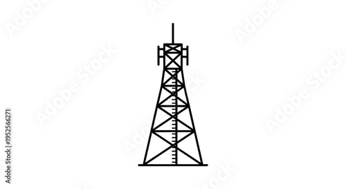 Tall Communication Tower Line Art Icon on Isolated White Background