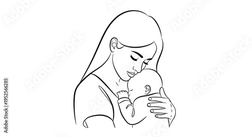 Caring Mother Cradling Her Newborn Baby with Love and Tenderness, Isolated White Background