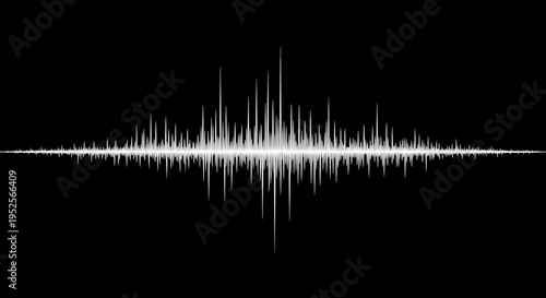 Striking White Audio Sound Wave Spectrum on a Solid Black Background, Representing Digital Music or Voice