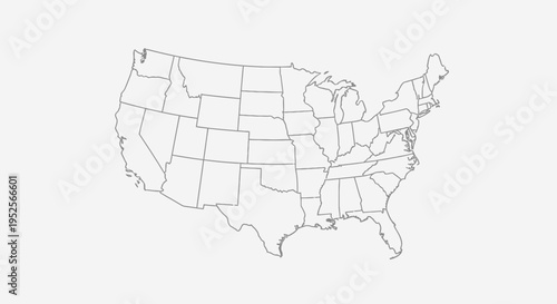Outline Map of United States with State Borders in Bright Studio