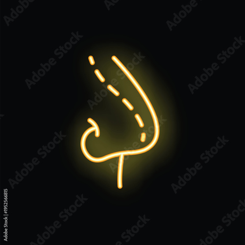 Neon sign representing a nose exhaling with intermittent lines, on black background