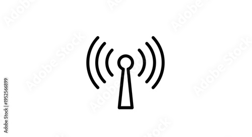 Wifi antenna tower icon with radiating signal waves, wireless communication symbol on isolated white background