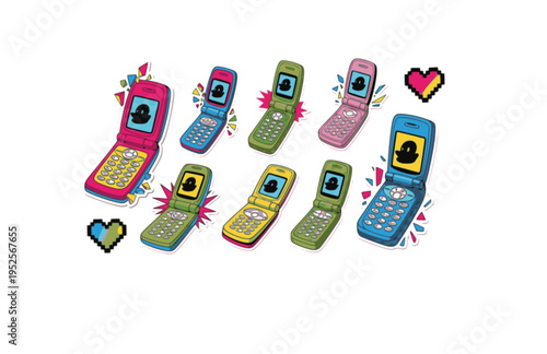 Retro Y2K Selfie Phone with Duck Face Silhouette, Aesthetic Early Millennium Vector Sticker, Digital Media Pop Culture Icon