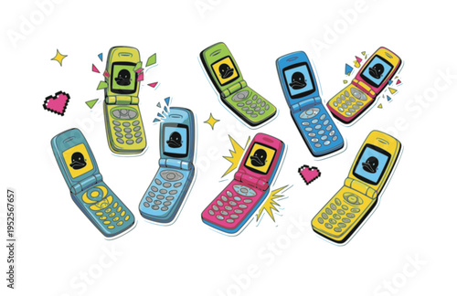 Retro Y2K Selfie Phone with Duck Face Silhouette, Aesthetic Early Millennium Vector Sticker, Digital Media Pop Culture Icon