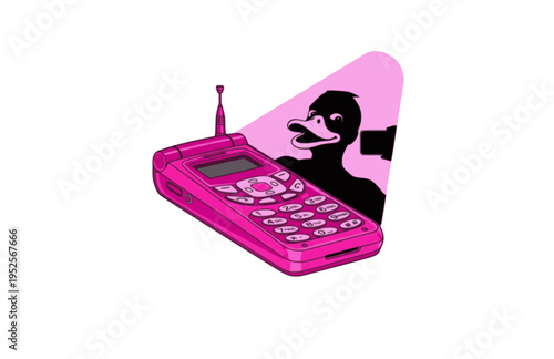 Retro Y2K Selfie Phone with Duck Face Silhouette, Aesthetic Early Millennium Vector Sticker, Digital Media Pop Culture Icon