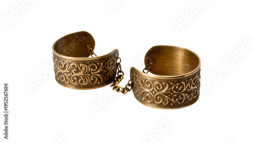 Картината върху платно Isolated ornate antique bronze cuffs with a chain, decorative wrist accessories