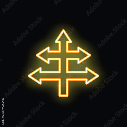 Neon sign with arrows pointing in different directions symbolizing choice, uncertainty and decision making