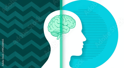 Human Head Silhouette with Brain Illustration - Mental Health, Psychology, and Neuroscience Concept