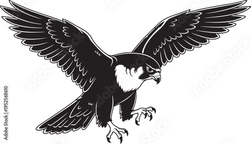 Black and white falcon vector isolated on Transparent Background