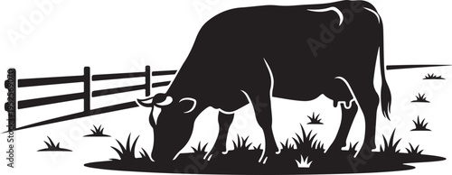 Black cow grazing vector icon isolated on Transparent Background