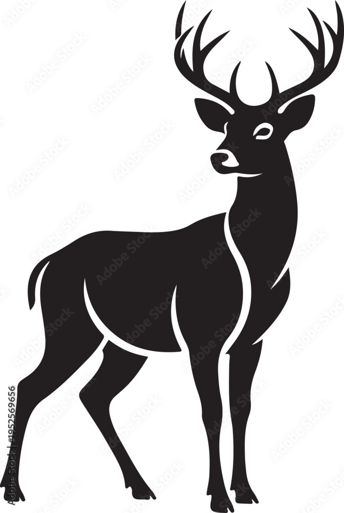 Fototapeta premium Black deer icon vector isolated on Transparent Background