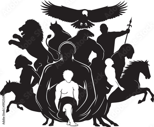 Vector illustration of mythological creatures isolated on Transparent Background