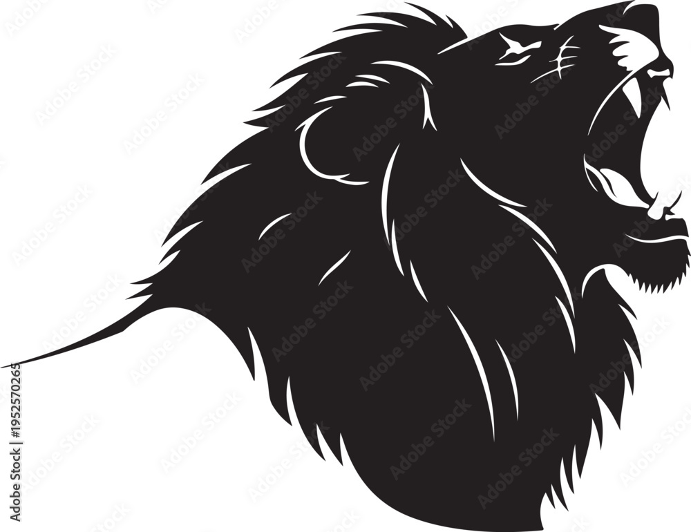 Fototapeta premium Black lion head vector isolated on Transparent Background