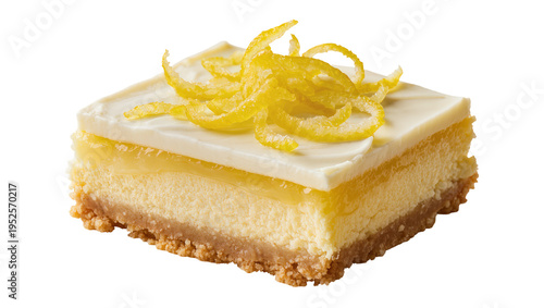 Canvastavla Lemon cheesecake bar, isolated, golden crust, creamy lemon filling, white chocol