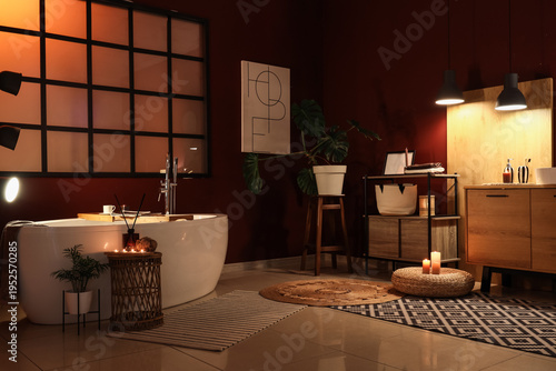Interior of dark bathroom w...
