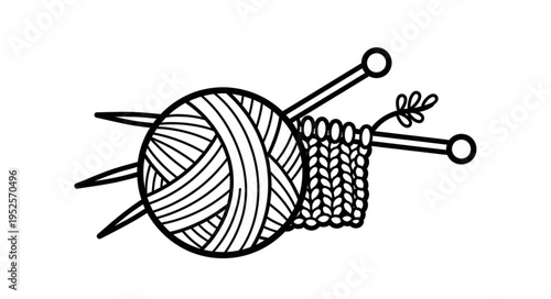 Yarn Ball and Knitting Needles Illustration for Crafting Projects.