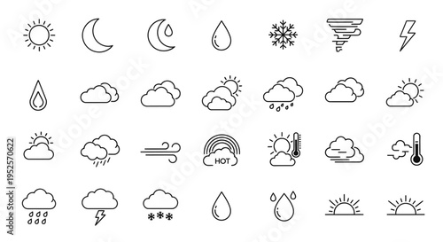 a diverse collection of weather forecast icons and climate symbols ideal for illustrating daily conditions in digital applications.