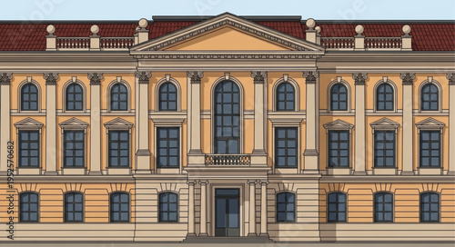 Detailed Facade of a Grand European Building with Ornate Windows.