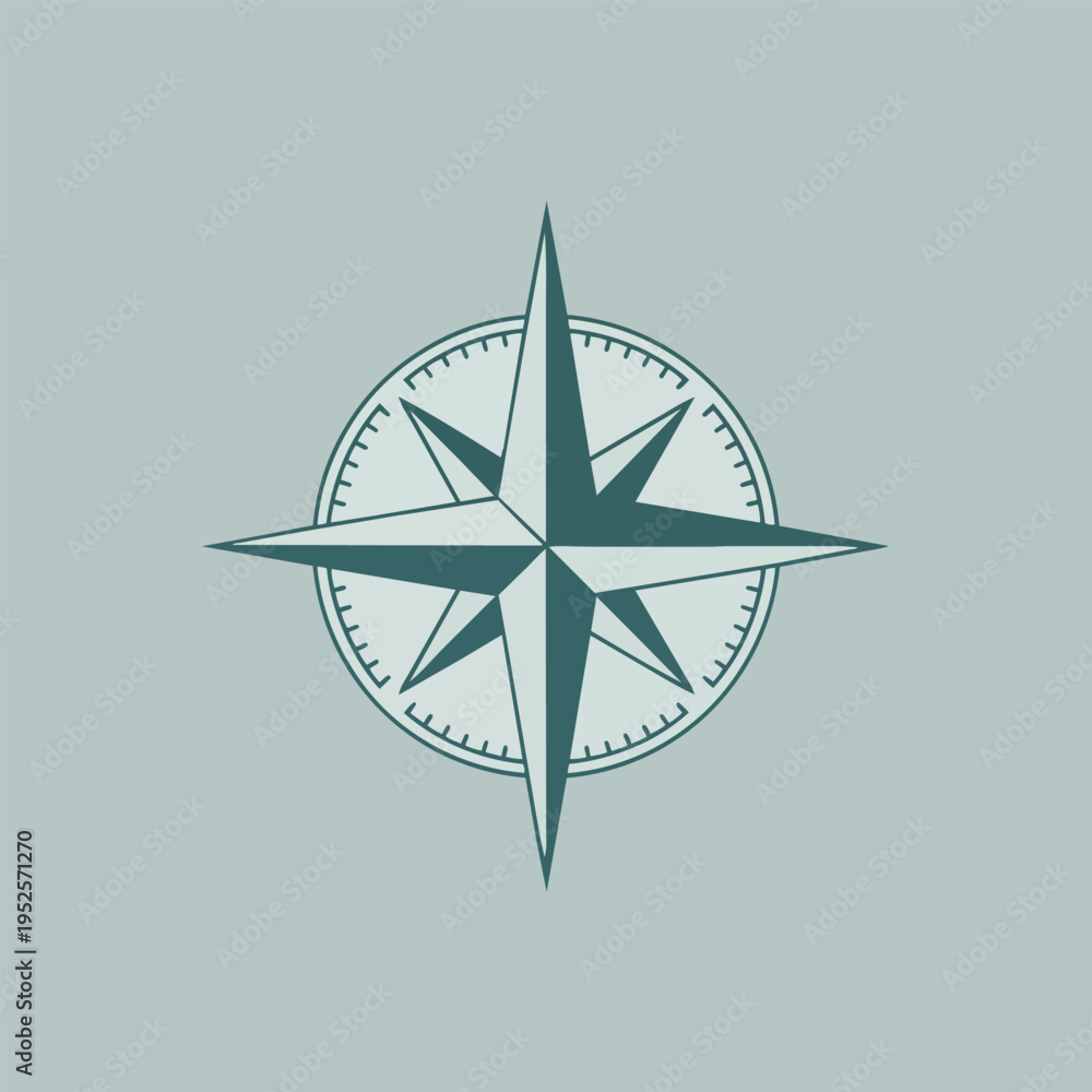 Fototapeta premium Navigation's Guiding Star: A simple, elegant compass rose emblem, poised against a soft background, guides with direction and purpose.