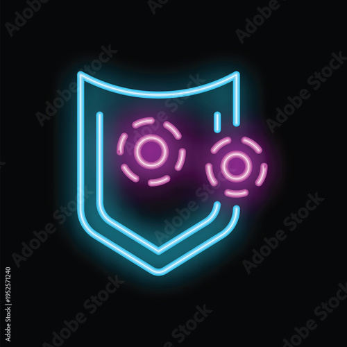 Bright glowing neon antivirus protection shield blocking malware virus infection