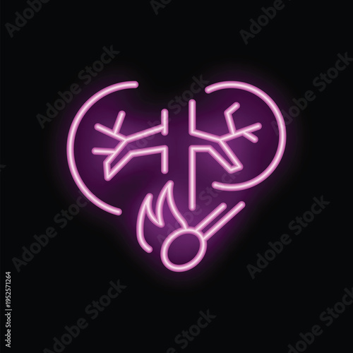 Neon style illustration of lungs and burning cigarette depicting negative impact of smoking on respiratory system