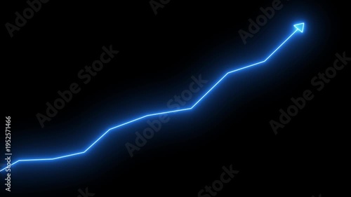 Glowing neon line market Recovery Concept. Successful growth trend blue line graph going Up. Abstract neon line arrow business graph on dark background.