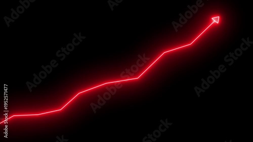 Glowing neon line market Recovery Concept. Successful growth trend red line graph going Up. Abstract neon line arrow business graph on dark background.