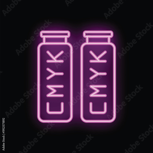Two glowing neon purple runes uruz standing next to each other on a black background