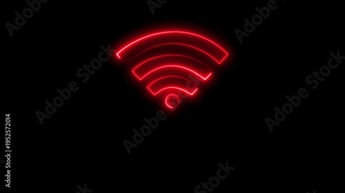Abstract neon glowing wifi icon animation on black background. Neon digital wifi network icon. Animated wifi icon internet network symbol, digital connection.