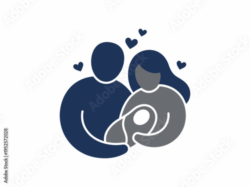 Loving family illustration showing parents tenderly holding their newborn baby with hearts, symbolizing care, joy, and the precious bond of new parenthood and togetherness