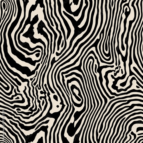 Abstract warped wavy black lines beige background pattern. Seamless abstract pattern showing flowing black lines creating a distorted optical texture