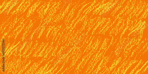 Childish drawing with wax crayons texture. Orange background with messy yellow rough strokes. Abstract crayon scribble pattern banner.