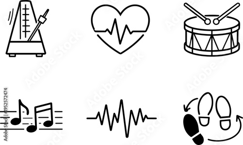 Music rhythm sound beat audio line icons

