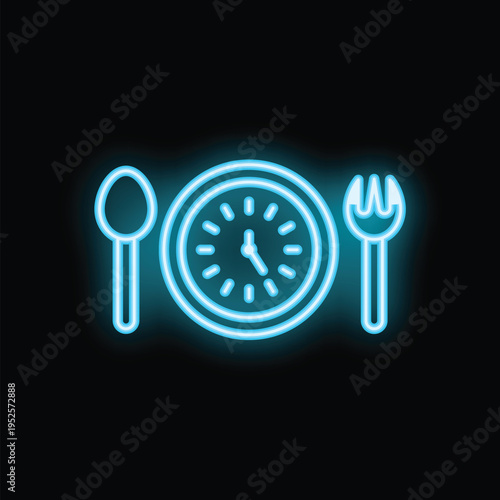 Neon blue clock is set on a plate with a fork and spoon, reminding you it's time to eat