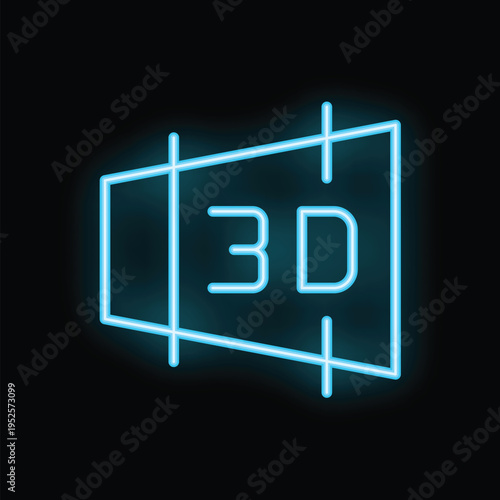 Blue neon icon of 3d modeling software interface glowing on black background