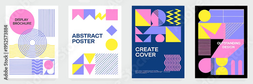 Set of colorful geometric abstract poster templates for design projects  various shapes and patterns