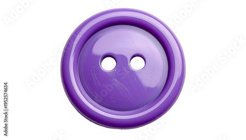 Isolated glossy, round, purple button with two holes and a black background