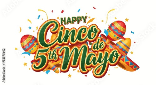 Cinco de Mayo celebration greeting with festive confetti