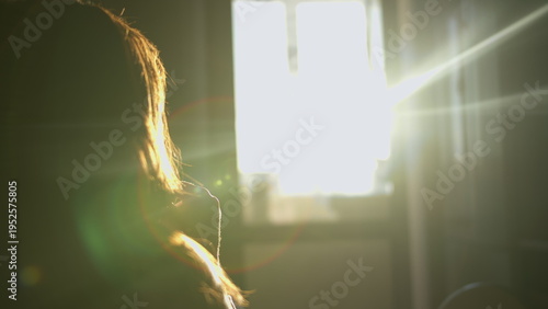 Woman Silhouette Standing by Bright Window with Sunlight, have fun and enjoy