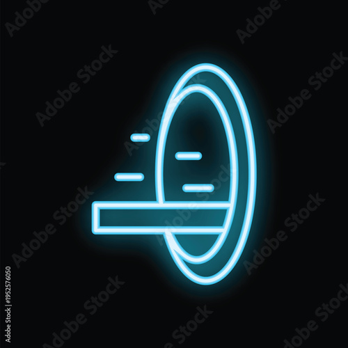 Glowing blue neon icon of a wormhole on a black background, representing the concept of space travel and interstellar exploration