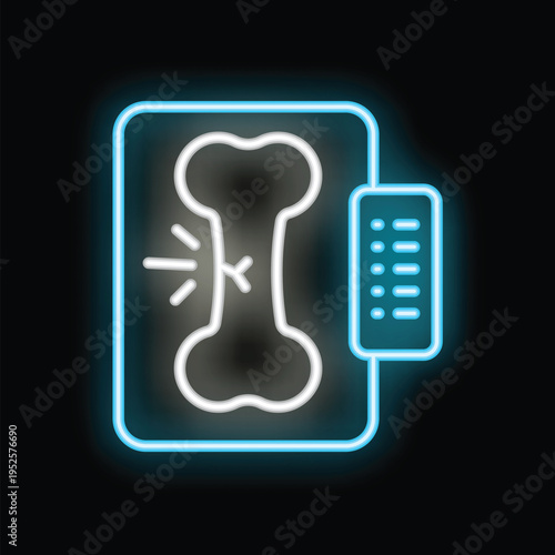 Neon sign illuminating a broken bone x ray, creating a vibrant and attention grabbing display in a medical setting