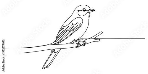 Bird Sitting On Tree Branch Continuous One Line Vector Illustration
