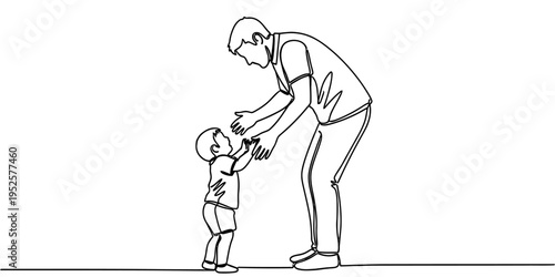 Father and Son Continuous One Line Minimalist Family Vector Illustration