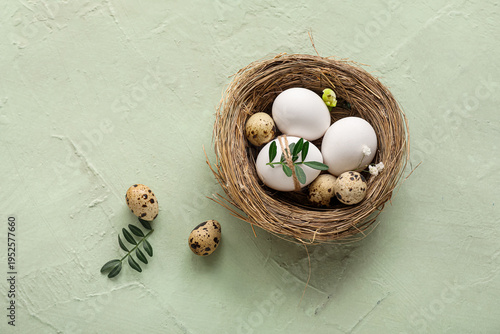 Nest with Easter eggs, leav...